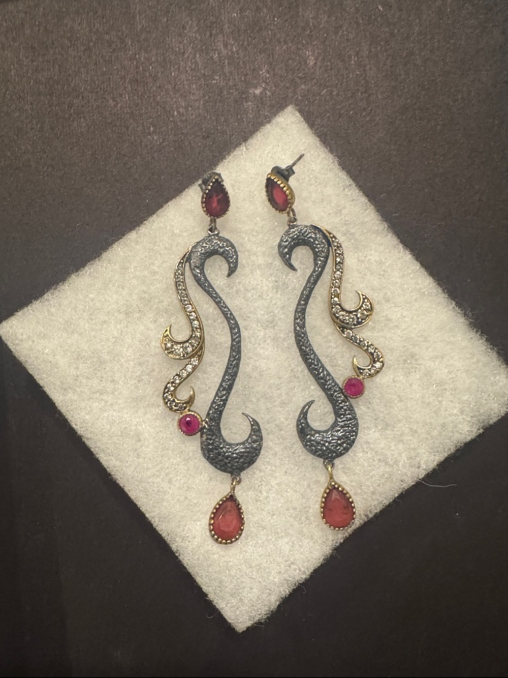 Handmade exclusive with Garnets and Rubies Swirl Drop Earrings - Unbranded